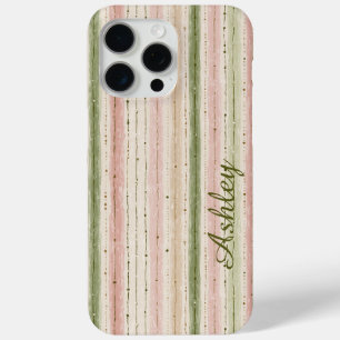 Trendige gestreifte rosa grüne Monogramm Case-Mate iPhone Hülle