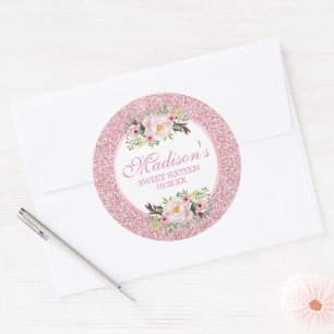 Trendige Glitter-Pink-Blumen-Sweet 16 Runder Aufkleber