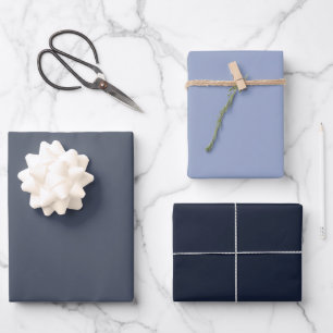 Trendige Grau-Blau-Einfarbige Farbtöne 3er Set Geschenkpapier Set