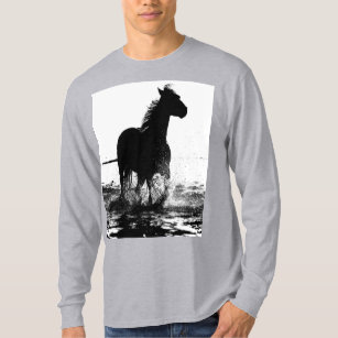 Trendige Graue Moderne Laufende Pferde Pop Art Tem T-Shirt
