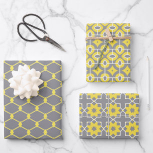 Trendige graue und gelbe geometrische Muster Geschenkpapier Set