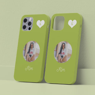 Trendige grüne Foto- und Namenspersonalisation mod Case-Mate iPhone 14 Hülle