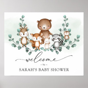 Trendige grüne Wald-Baby-Tiere Willkommen Poster