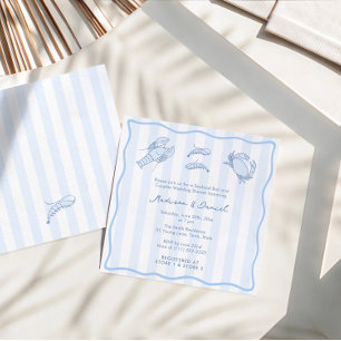 Trendige handgezeichnete Seafood-Boil-Hochzeitsdus Einladung