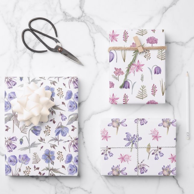 Trendige Hübsche Wildblumen Blumengarten Muster Geschenkpapier Set (Vorderseite)