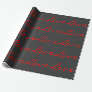Trendige Kalligrafie Grau Rot Liebe Hochzeit Geschenkpapier