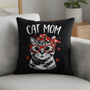 Trendige Katzenmutter mit Brille und Bandana Schwa Kissen