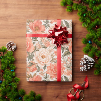 Trendige Korallen- und Pfirsich-Blumenkunst Geschenkpapier