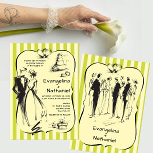 Trendige Kritzelstreifen Whimsical Doodle Hochzeit Einladung