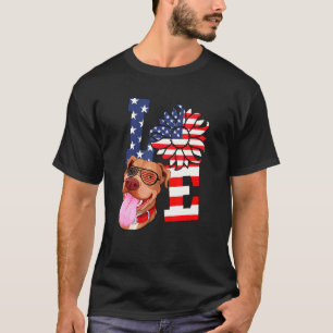 Trendige Liebe Pitbull Sonnenblume USA-Flagge Rot T-Shirt