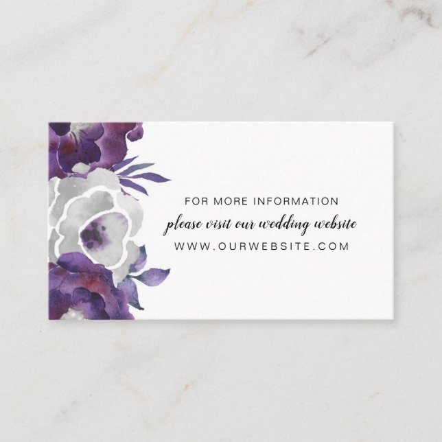 Trendige Lila Hochzeitswebsite Silver Floral Begleitkarte (Vorderseite)
