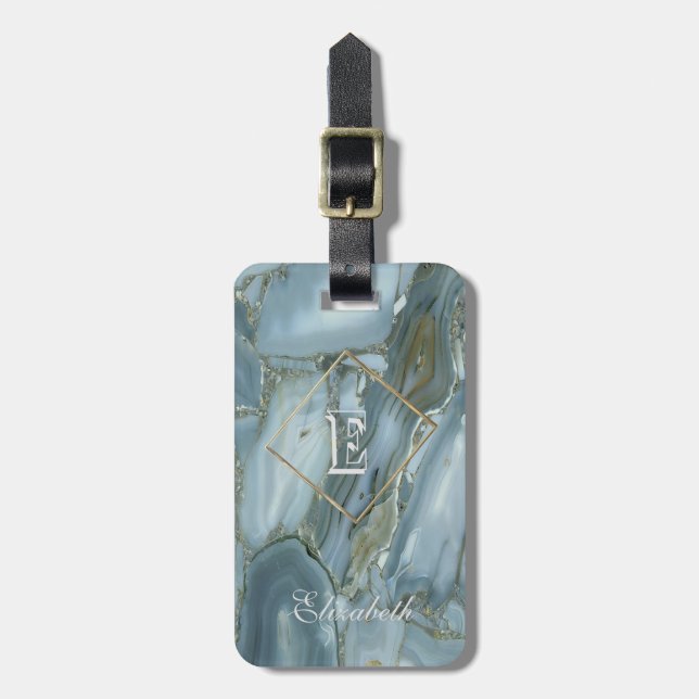 Trendige Marmortextur, monogram-Personalisiert Gepäckanhänger (Vorderseite vertikal)