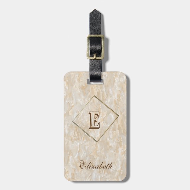Trendige Marmortextur, monogram-Personalisiert Gepäckanhänger (Vorderseite vertikal)