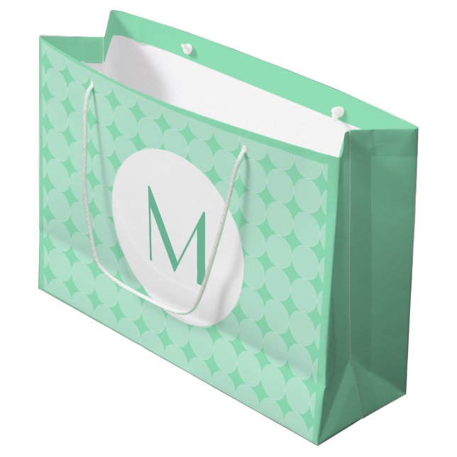 Trendige Mini-grüne Farbmonogramm Elegant Modernes Große Geschenktüte (Vorderseite Schrägansicht)
