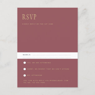 Trendige moderne Dusty Rose Pink Gold Wedding RSVP Postkarte