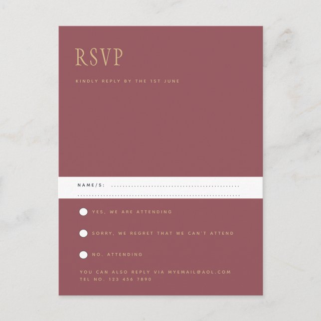 Trendige moderne Dusty Rose Pink Gold Wedding RSVP Postkarte (Vorderseite)