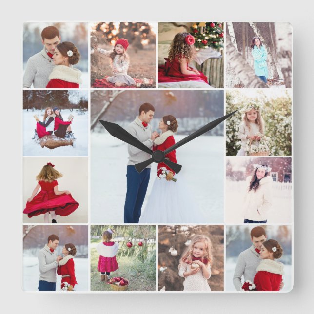 Trendige Multi-Foto Collage Wall Uhr (Vorderseite)