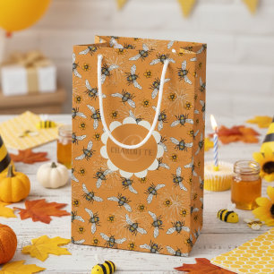 Trendige orange summende Honigbiene für Frühling u Kleine Geschenktüte