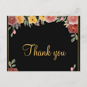 Trendige preiswerte goldene Blumen Schwarz Danke  Postkarte