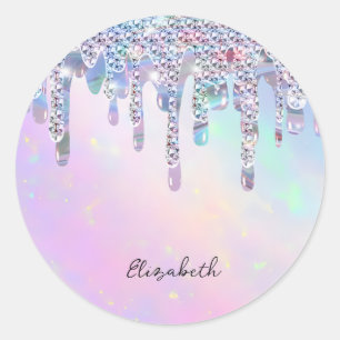 Trendige Regenbogen-Glitter-Tropfen Holografisch Runder Aufkleber