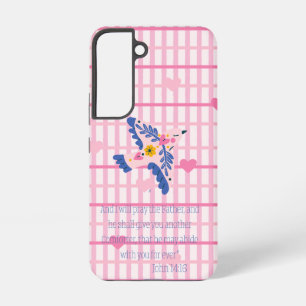 Trendige religiöse rosa Gitter-Herz-Volkskunst-Tau Samsung Galaxy Hülle