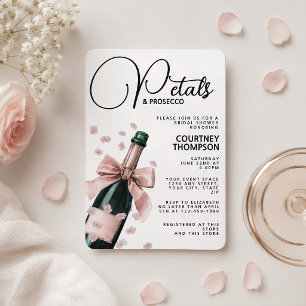 Trendige rosa Blütenblätter und Prosecco Brautpart Einladung