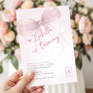 Trendige rosa Schleife Eleganter 30. Geburtstag im Einladung