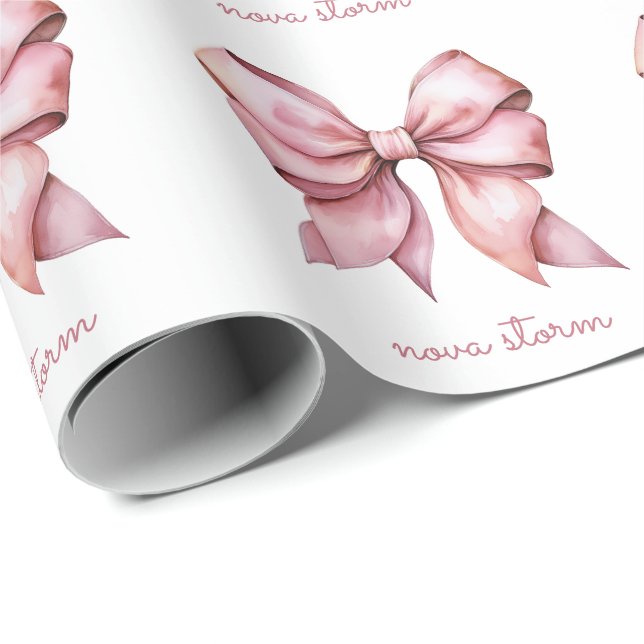 Trendige rosa Schleife personalisiert mit Namen Mo Geschenkpapier (Rolleneckpunkt)