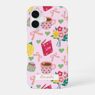 Trendige rosa Schleifen Blumen Handzeichnung Zitro iPhone 16 Hülle