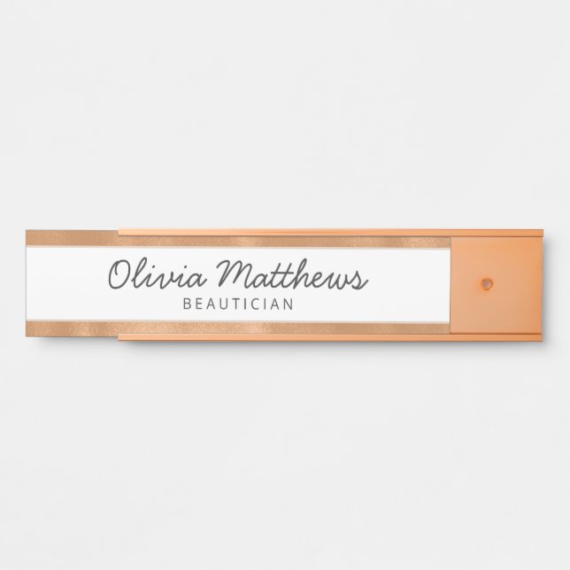 Trendige Rose Gold Fohlen Streifen Moderner Name Türschild (Vorderseite )