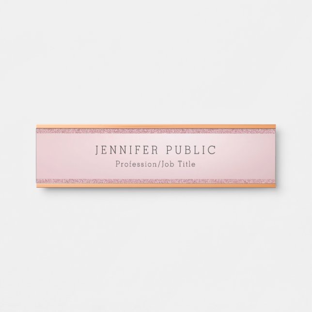 Trendige Rose Gold Glitzer Elegante Moderne Vorlag Türschild (Vorderseite )