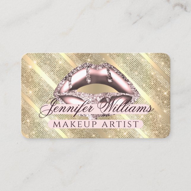 Trendige Rose Gold Glitzer Lips Makeup Artist Gold Visitenkarte (Vorderseite)