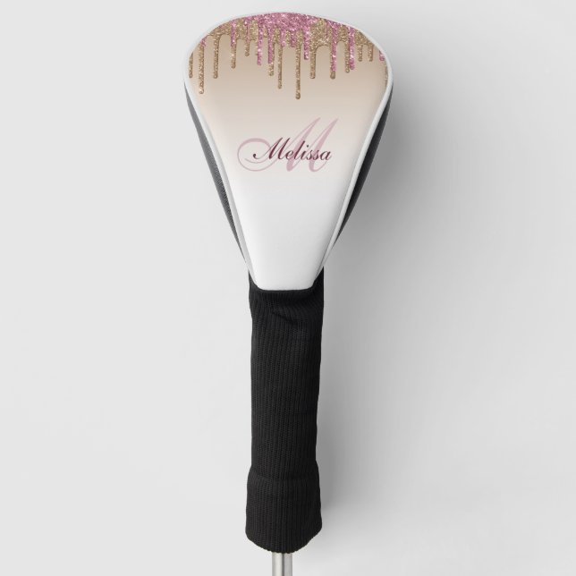 trendige Rose Gold lila Glitzer Tropfen Golf Headcover (Vorderseite)