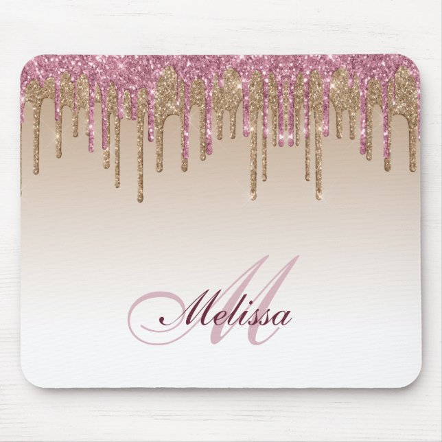 trendige Rose Gold lila Glitzer Tropfen Mousepad (Vorne)