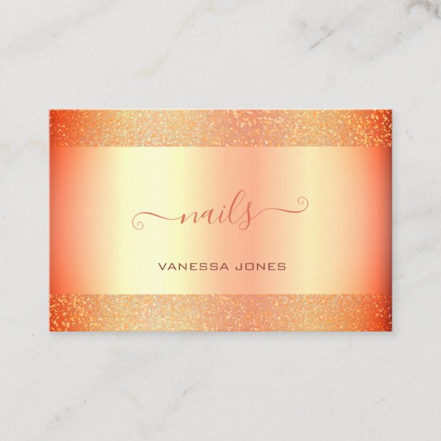 Trendige Rose Gold mit goldenen Glitzer-Grenznägel Visitenkarte (Vorderseite)
