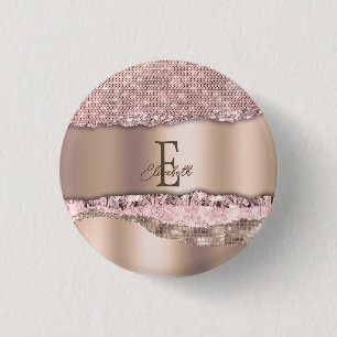 Trendige Roségold-Diamanten Glitter-Monogramm Button