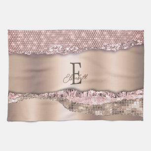 Trendige Roségold-Diamanten Glitter-Monogramm Geschirrtuch