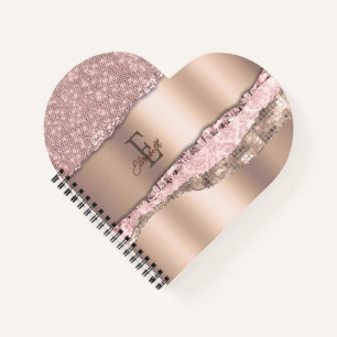 Trendige Roségold-Diamanten Glitter-Monogramm Notizbuch