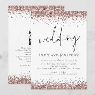Trendige Rosen Gold Glitter QR Code Hochzeit Einladung