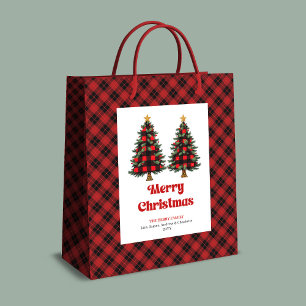 Trendige rote schwarze Tartan-Weihnachtstasche edi Mittlere Geschenktüte