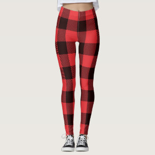 Trendige rote und schwarze karierte Leggings