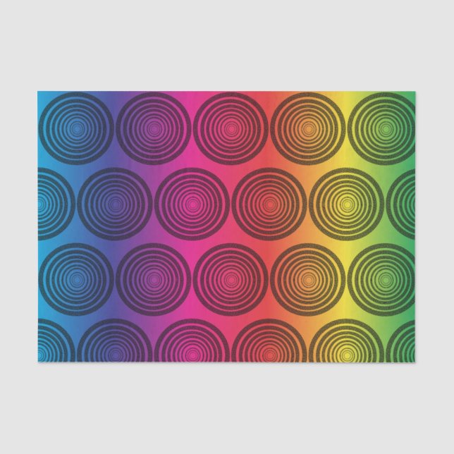 Trendige schwarze Kreise auf Rainbow-Hintergrundmu Seidenpapier (Vorderseite)