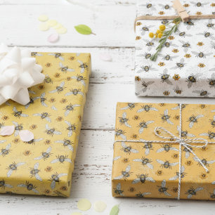 Trendige schwarze summende Honigbiene für Frühling Geschenkpapier Set