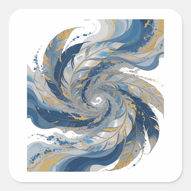 Trendige Silber-FEDERN IN SPIRALE Aufkleber Design (Vorderseite)