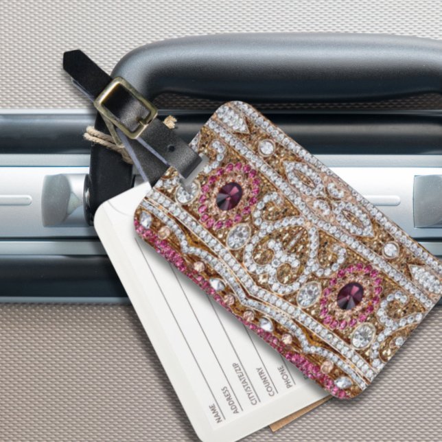trendige, silberfarbene goldgelbe bordeauxrosa Böh Gepäckanhänger (trendy stylish silver gold burgundy pink bohemian luggage tag)