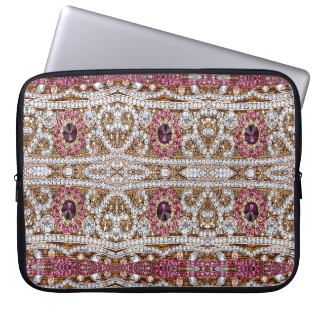 trendige, silberfarbene goldgelbe bordeauxrosa Böh Laptopschutzhülle (Vorderseite)