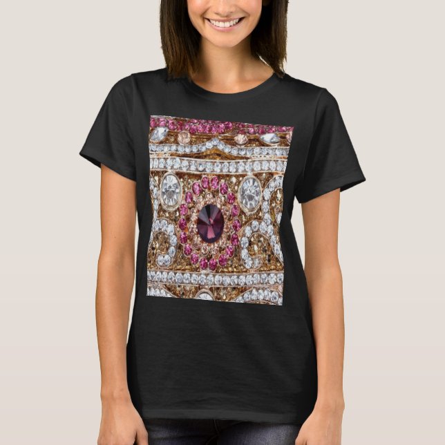 trendige, silberfarbene goldgelbe bordeauxrosa Böh T-Shirt (Vorderseite)