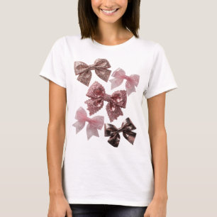 Trendige Silberne ROSA SCHLEIFEN Druck T-Shirt