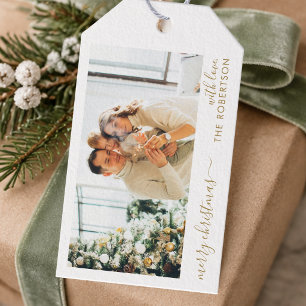 Trendige Skript Weißgold Familienfoto Weihnachten Geschenkanhänger