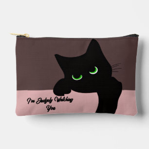 Trendige spähende schwarze Katze Monogramm Zubehörtasche